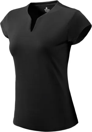 Tennis Shirts for Women Short Sleeves, Solid Golf T Shirts V-Neck Running Pickleball clothes for women