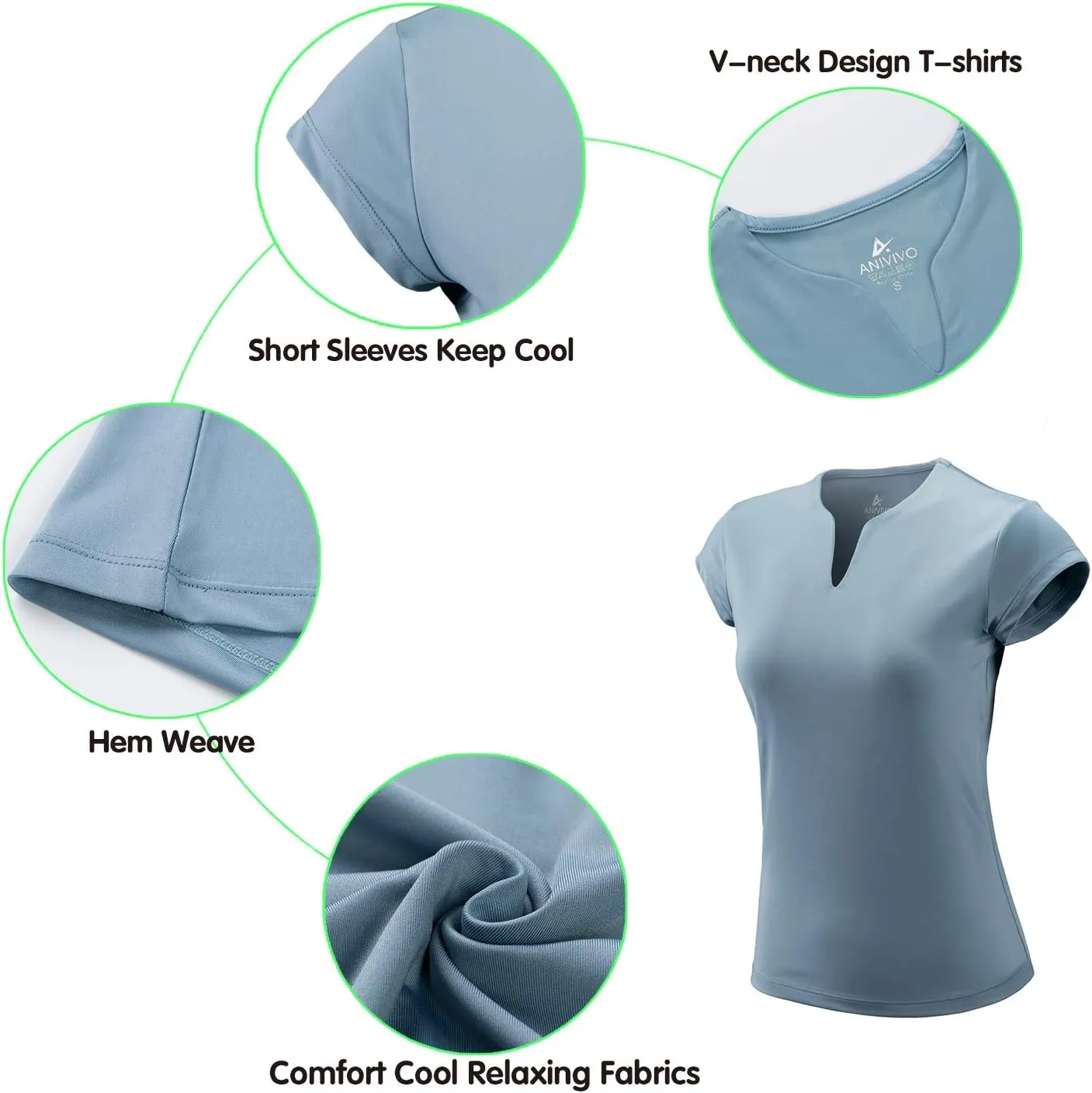 Tennis Shirts for Women Short Sleeves, Solid Golf T Shirts V-Neck Running Pickleball clothes for women