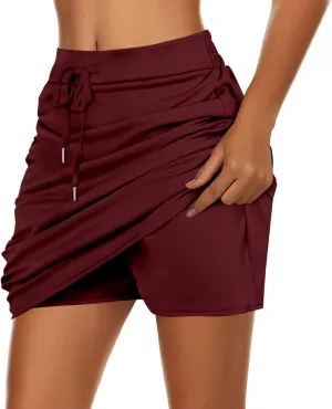 Tennis Skirts for Women with Shorts High Waisted Drawstring Golf Skirts Lightweight Stretchy Running Athletic Skorts