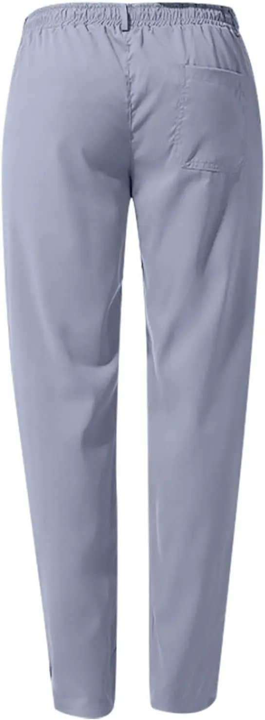 Thatrich Work Pants for Men Business Casual Trouser Cotton Linen Solid Summer Sweatpants Lightweight Comfy Yoga Pant Slim Fit