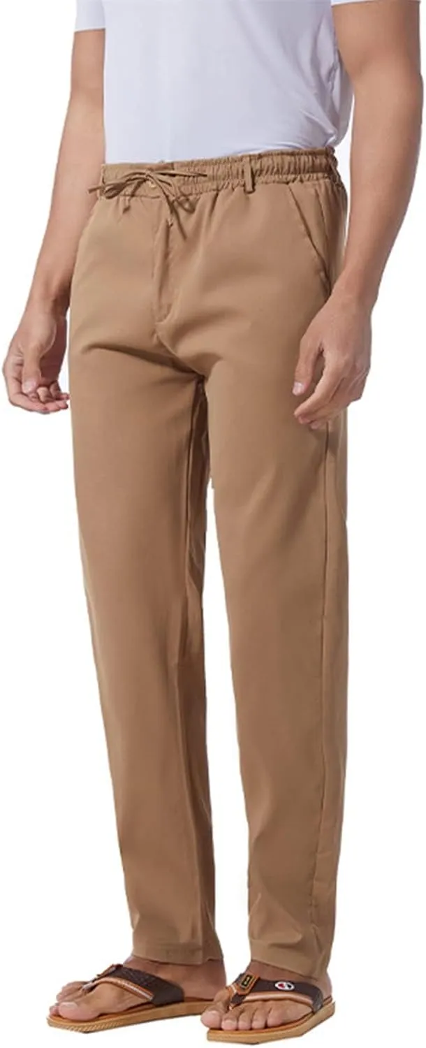 Thatrich Work Pants for Men Business Casual Trouser Cotton Linen Solid Summer Sweatpants Lightweight Comfy Yoga Pant Slim Fit