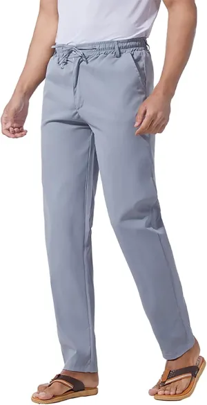 Thatrich Work Pants for Men Business Casual Trouser Cotton Linen Solid Summer Sweatpants Lightweight Comfy Yoga Pant Slim Fit