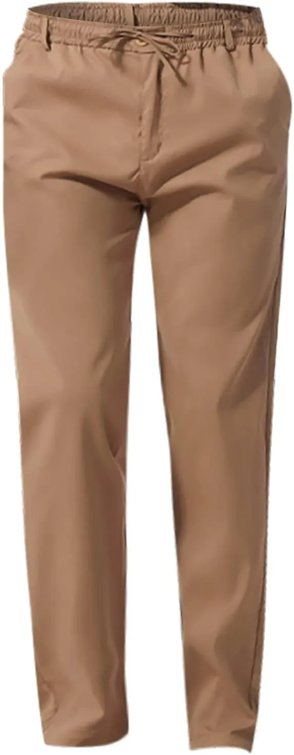 Thatrich Work Pants for Men Business Casual Trouser Cotton Linen Solid Summer Sweatpants Lightweight Comfy Yoga Pant Slim Fit