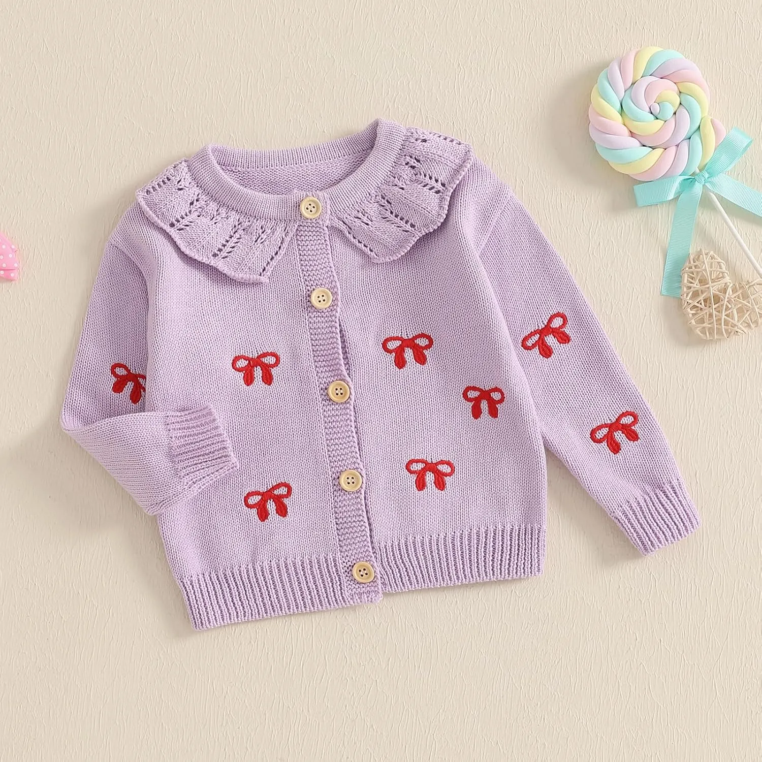 Toddler Baby Girl Cardigan Long Sleeve Floral Button Knit Sweater Coats Top Cute Fall Winter Knitwear Jacket Warm Clothes