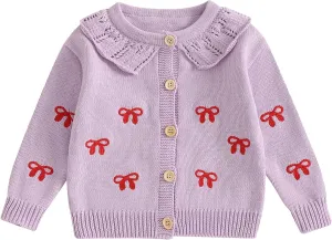 Toddler Baby Girl Cardigan Long Sleeve Floral Button Knit Sweater Coats Top Cute Fall Winter Knitwear Jacket Warm Clothes