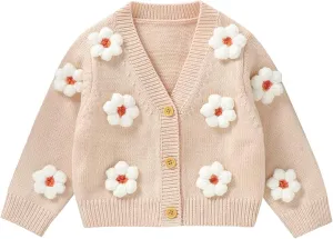 Toddler Baby Girl Sweater Floral Cardigan Knit Long Sleeve Coat Cute Fall Winter Outfits Clothes Infant Newborn
