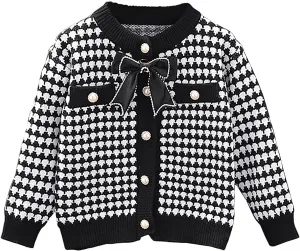Toddler Girls Cardigan Sweater Button Knit Sweater Kids Black Winter Coat Size 2-7T