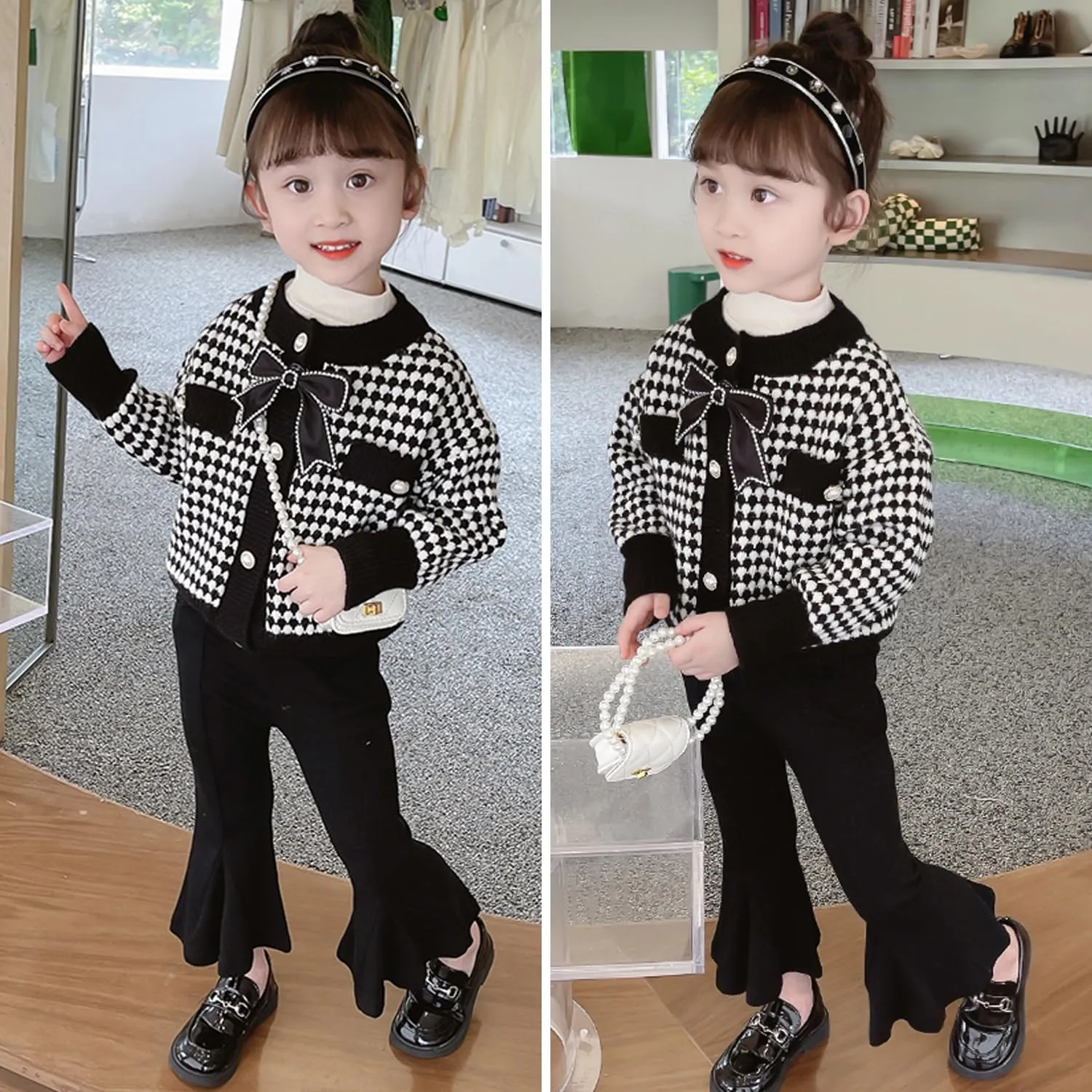 Toddler Girls Cardigan Sweater Button Knit Sweater Kids Black Winter Coat Size 2-7T
