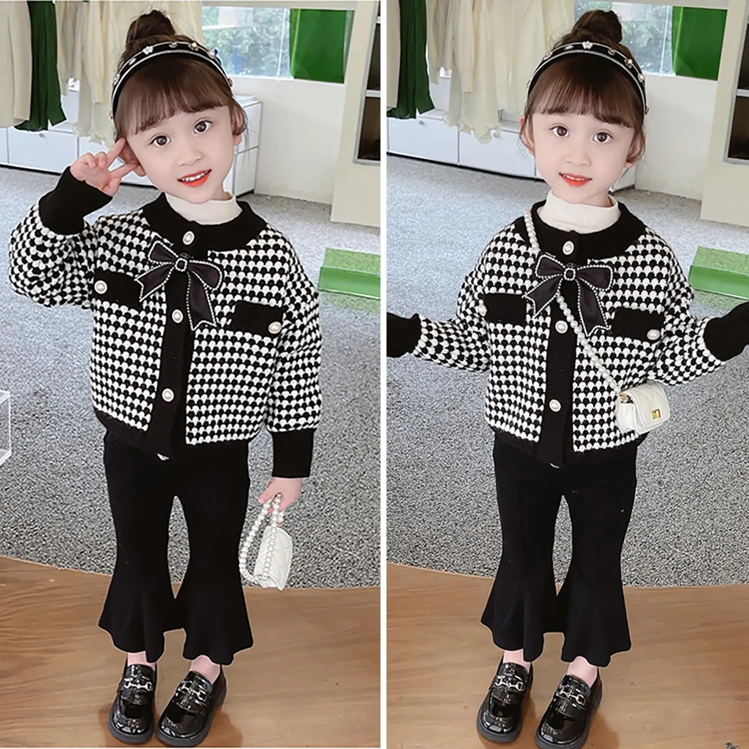 Toddler Girls Cardigan Sweater Button Knit Sweater Kids Black Winter Coat Size 2-7T