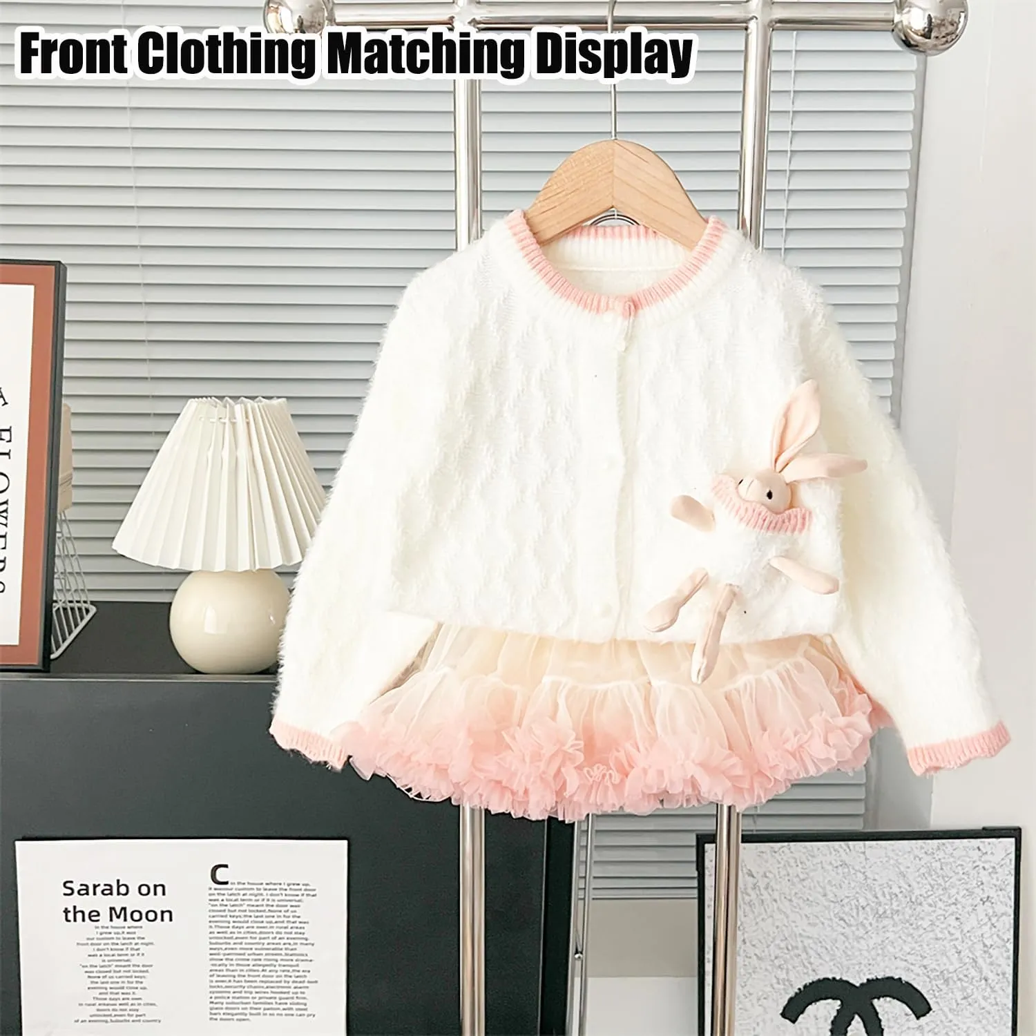 Toddler Girls Cardigan Sweater Kids Button Knit Sweater with Rabbit Doll Size 2-7T