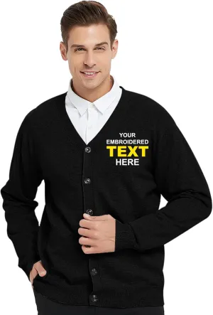 TopTie Embroidery Men's Sweater Cotton Custom Monogrammed Cardigan, Add Your Text Here