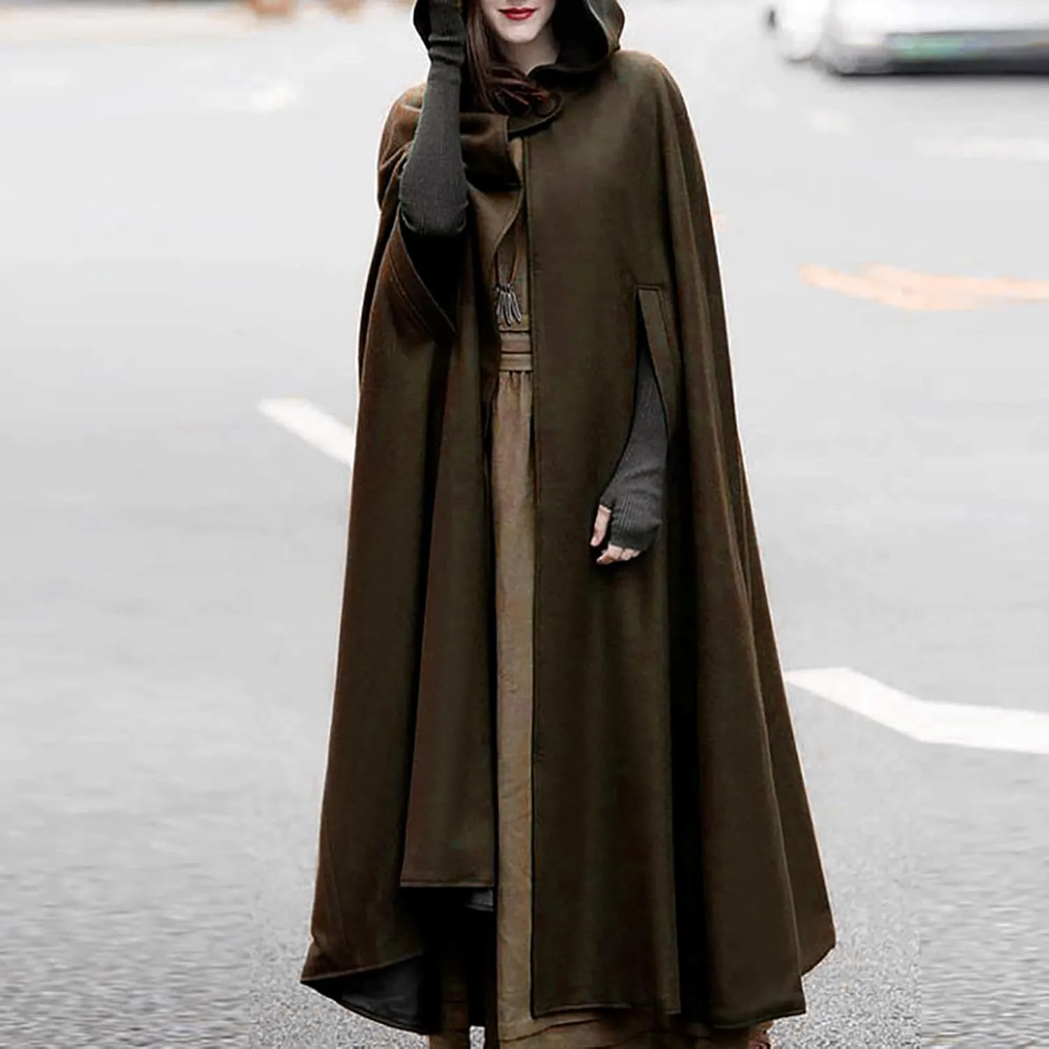 Unisex Hooded Cloak Cosplay Party Deluxe Cape Halloween Witch Costume for Women Men Fall Winter Trench Coats