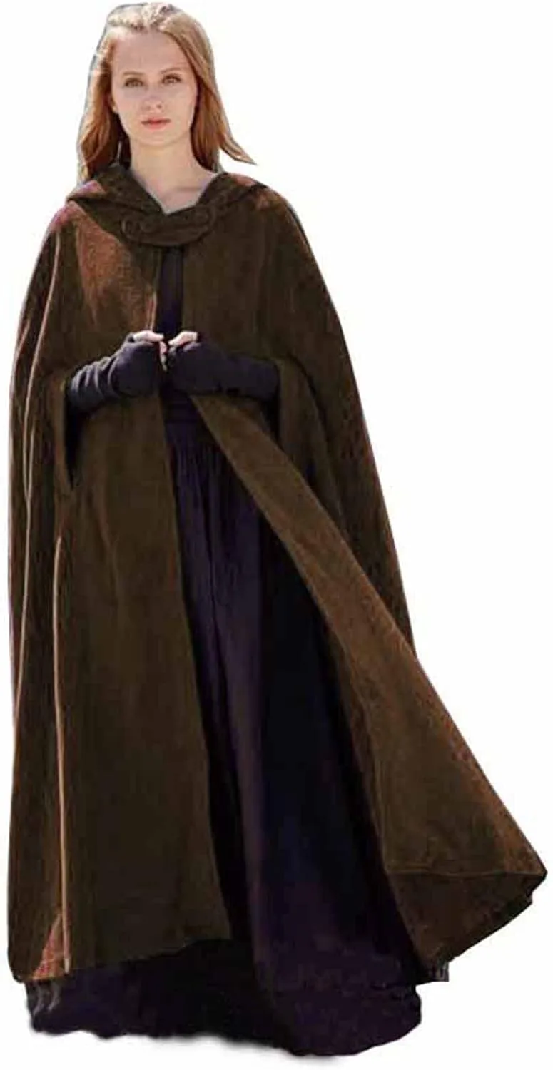 Unisex Hooded Cloak Cosplay Party Deluxe Cape Halloween Witch Costume for Women Men Fall Winter Trench Coats