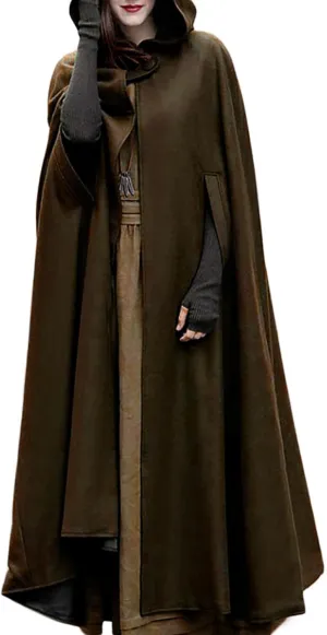 Unisex Hooded Cloak Cosplay Party Deluxe Cape Halloween Witch Costume for Women Men Fall Winter Trench Coats