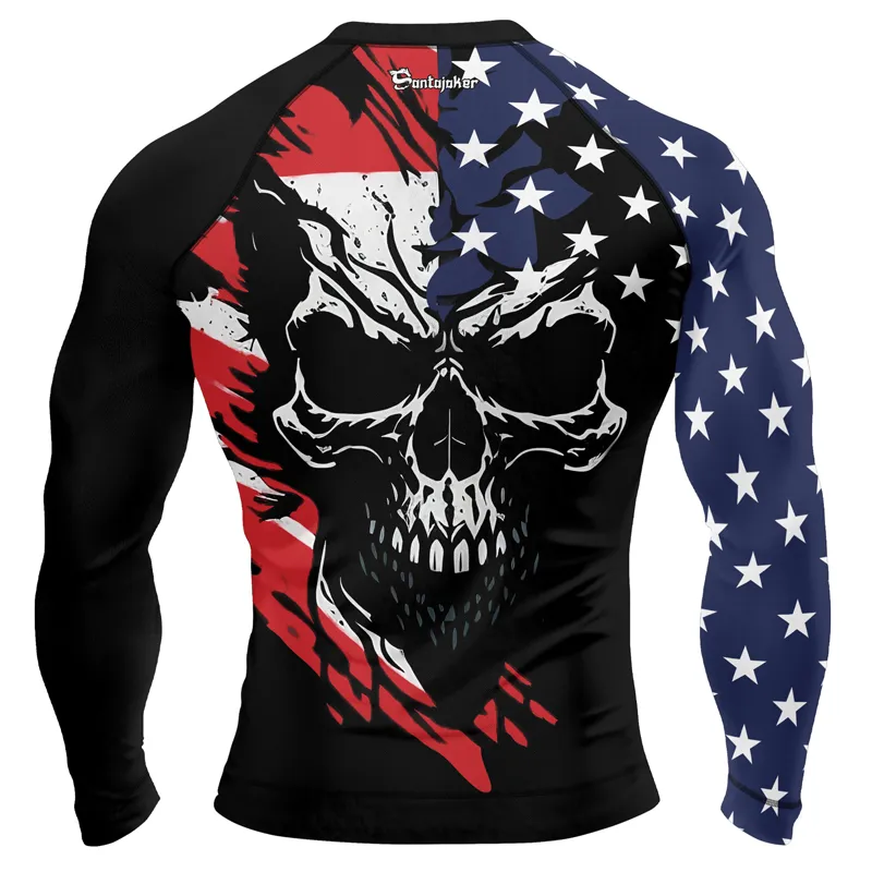 USA Flag Skull Men's Long Sleeve Rash Guard