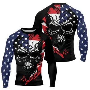 USA Flag Skull Men's Long Sleeve Rash Guard