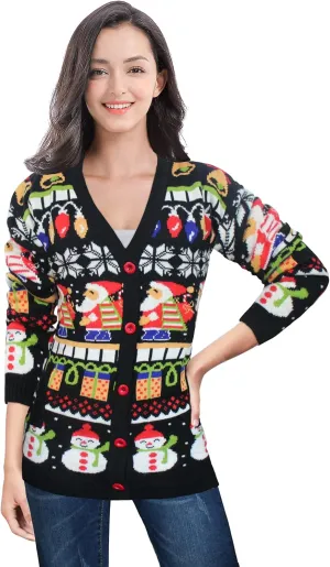 v28 Ugly Christmas Sweater for Women Reindeer Funny Merry Knit Sweaters Cardigan