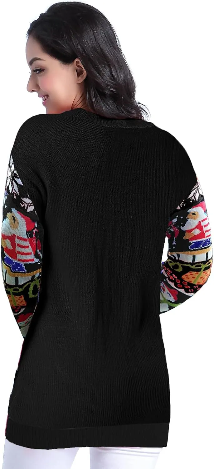 v28 Ugly Christmas Sweater for Women Reindeer Funny Merry Knit Sweaters Cardigan