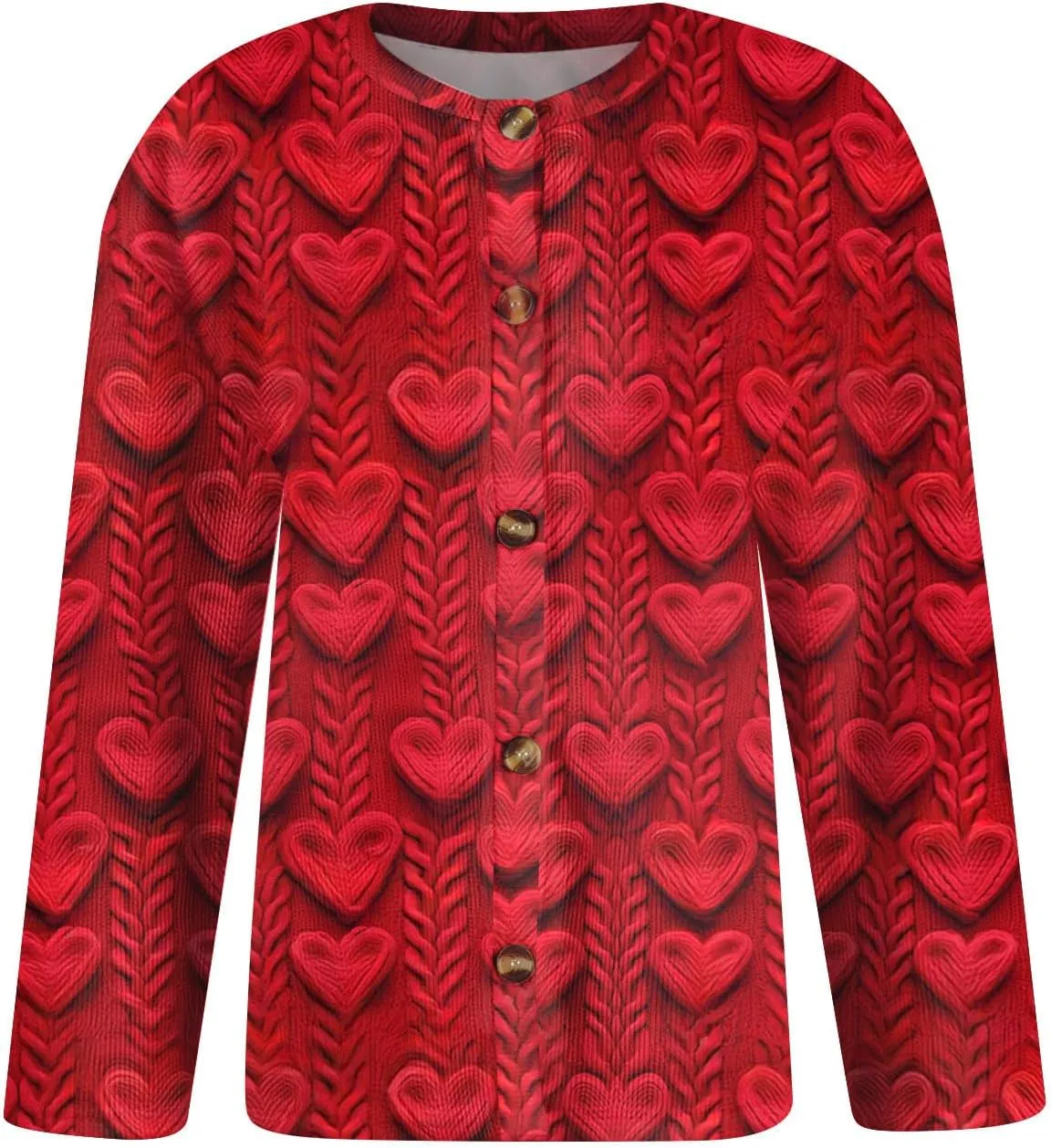 Valentines Sweater Women,Ladies' Fashion Long Sleeved Sweater Festival Valentine's Day Heart Printed Jacket Cardigan