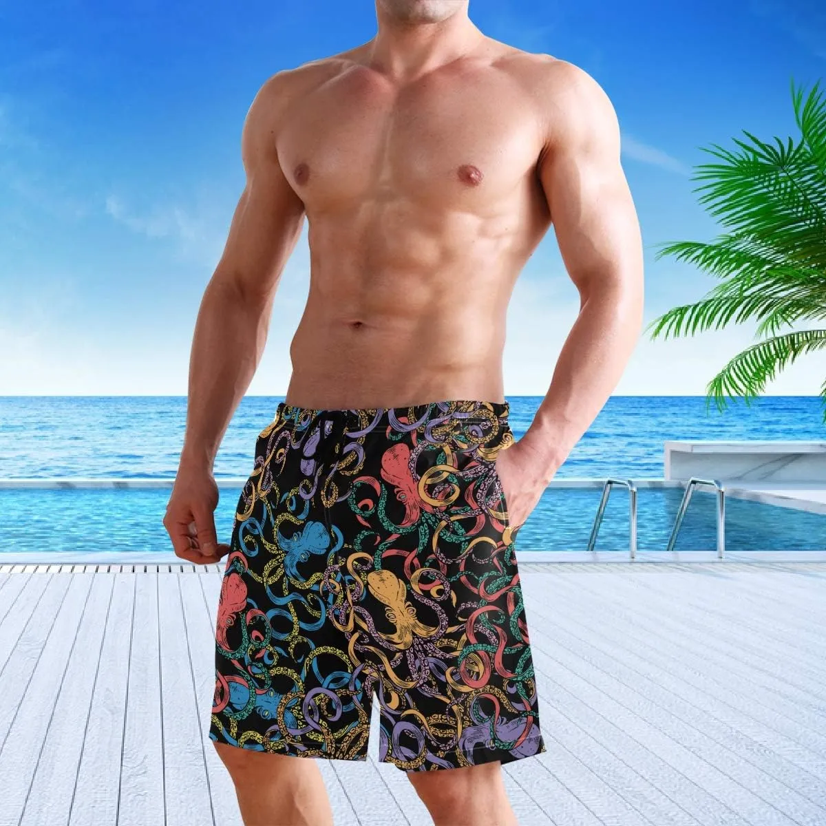 visesunny Fashion Funny Style Men's Beach Shorts Swim Trunks Quick Dry Casual Polyester Swim Shorts with Pockets S-XXL