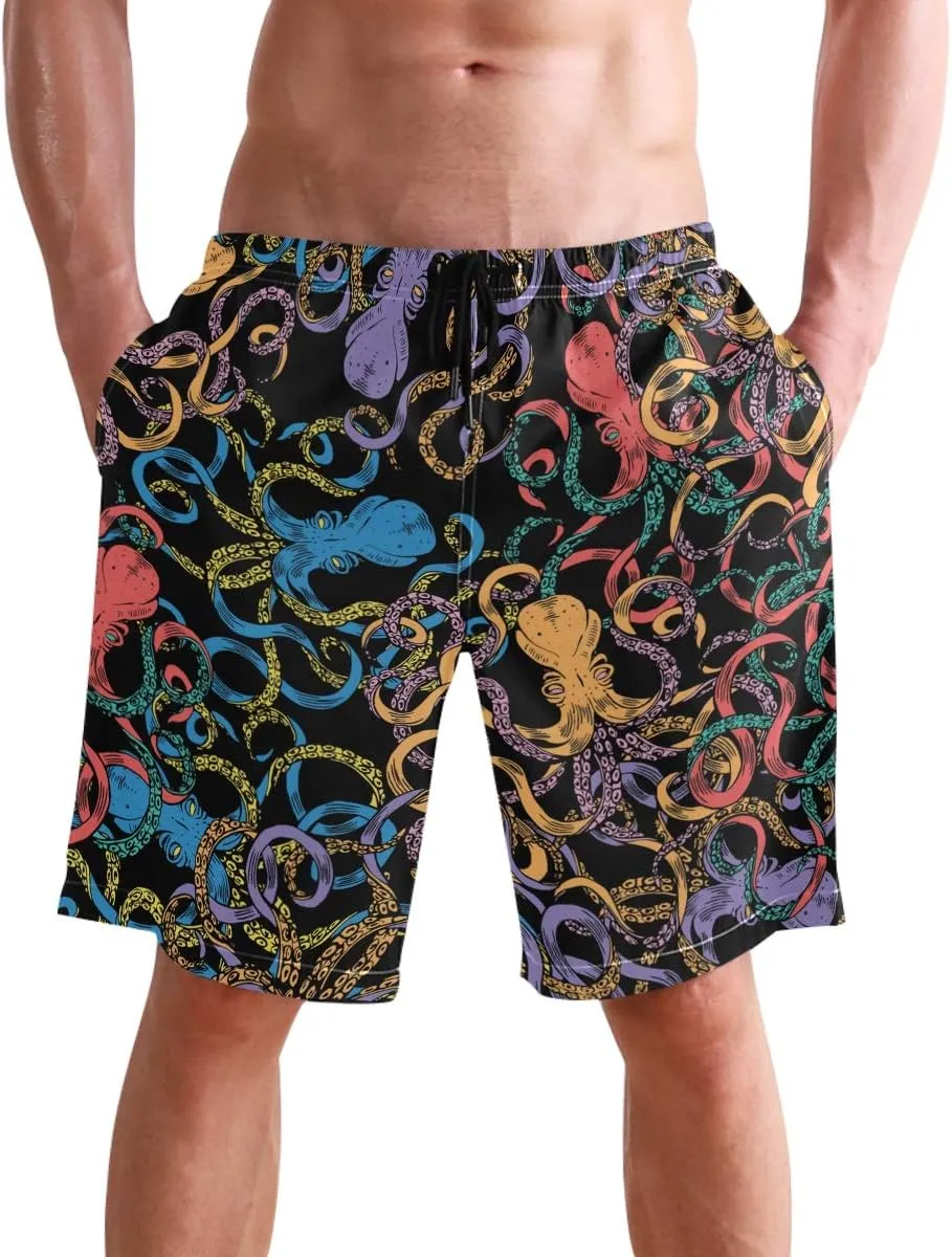 visesunny Fashion Funny Style Men's Beach Shorts Swim Trunks Quick Dry Casual Polyester Swim Shorts with Pockets S-XXL