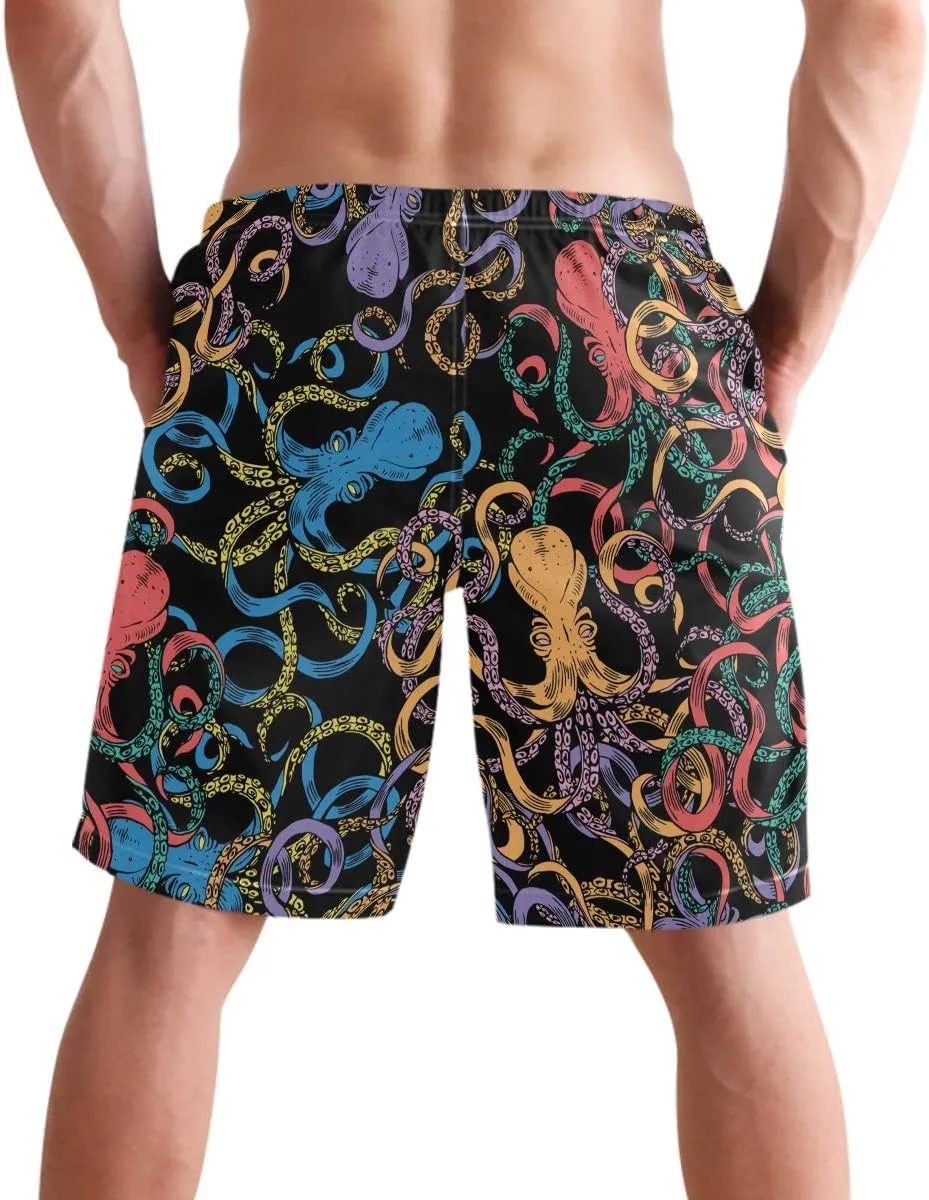 visesunny Fashion Funny Style Men's Beach Shorts Swim Trunks Quick Dry Casual Polyester Swim Shorts with Pockets S-XXL