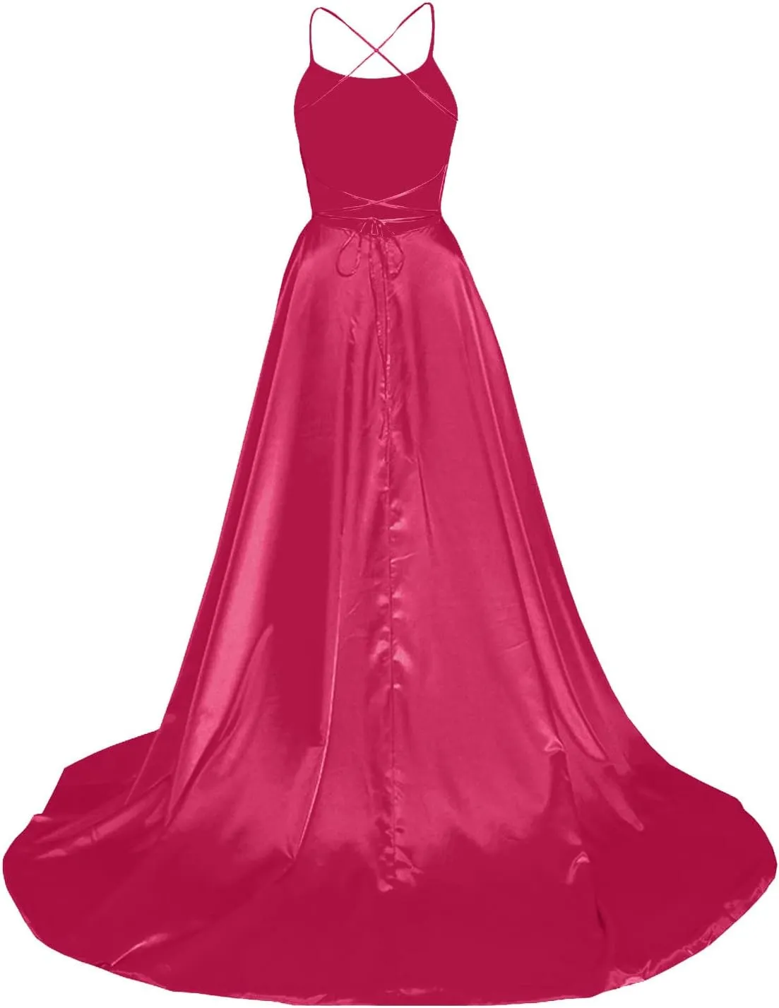 Wedding Guest Dresses for Women Spaghetti Strap Satin Backless Side Slit Long Prom Dress with Pockets Party Midi Dress