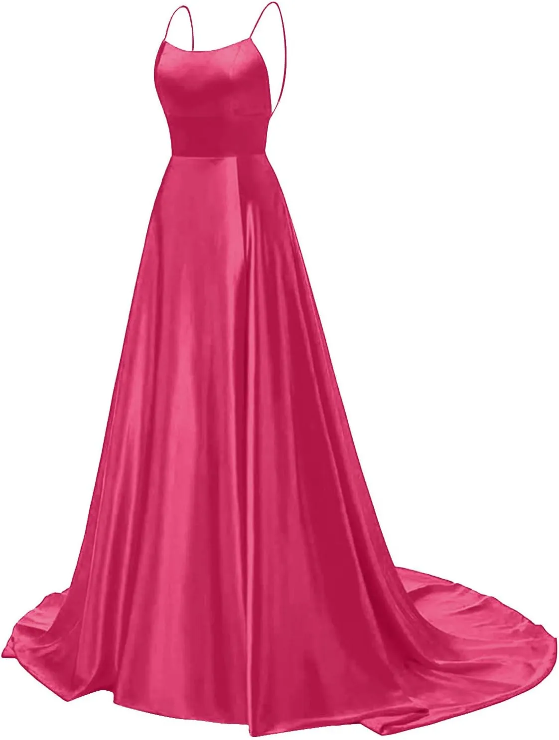 Wedding Guest Dresses for Women Spaghetti Strap Satin Backless Side Slit Long Prom Dress with Pockets Party Midi Dress