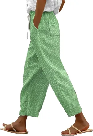 Wide Leg Linen Pants 2025 Short Sleeve Independence Day American Flag Print Family Print Pants Capri Pants 2025