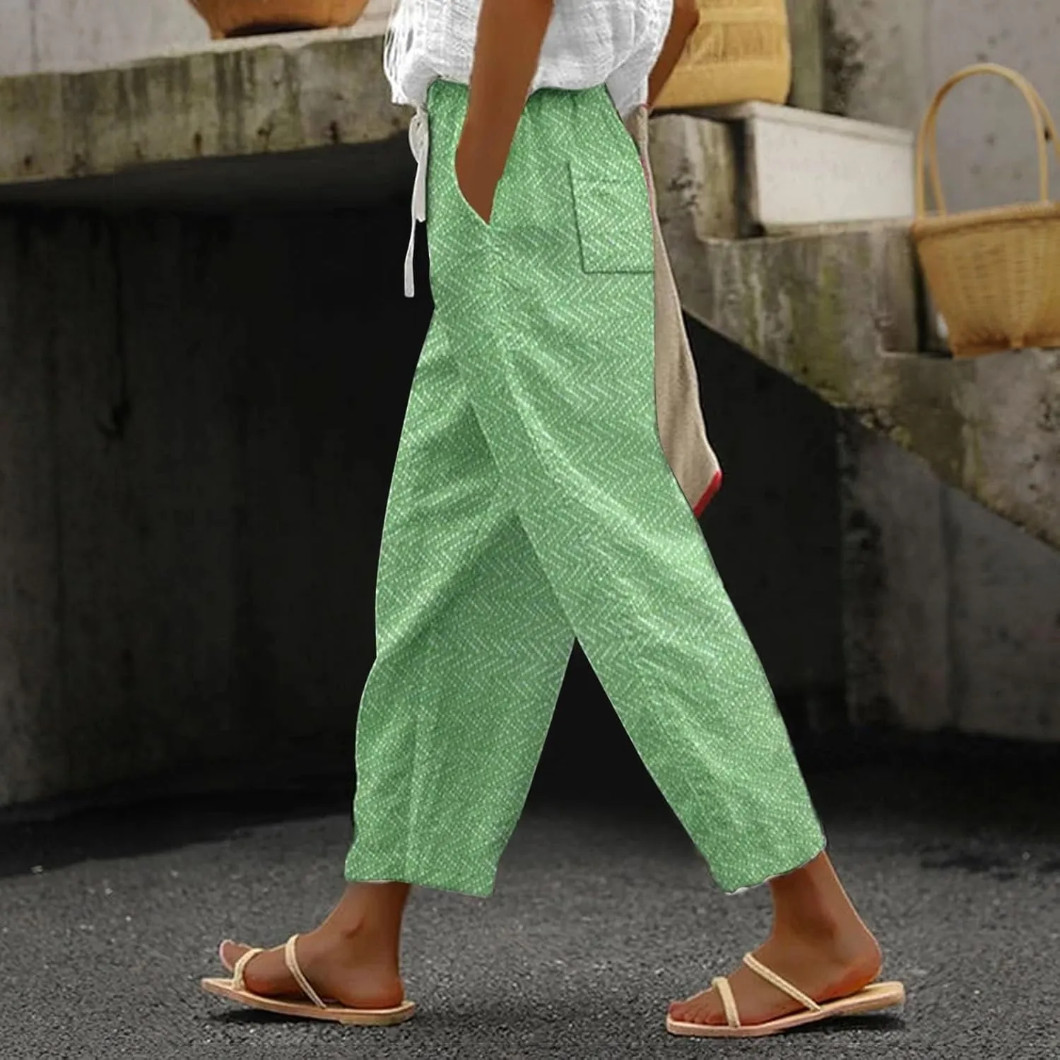 Wide Leg Linen Pants 2025 Short Sleeve Independence Day American Flag Print Family Print Pants Capri Pants 2025