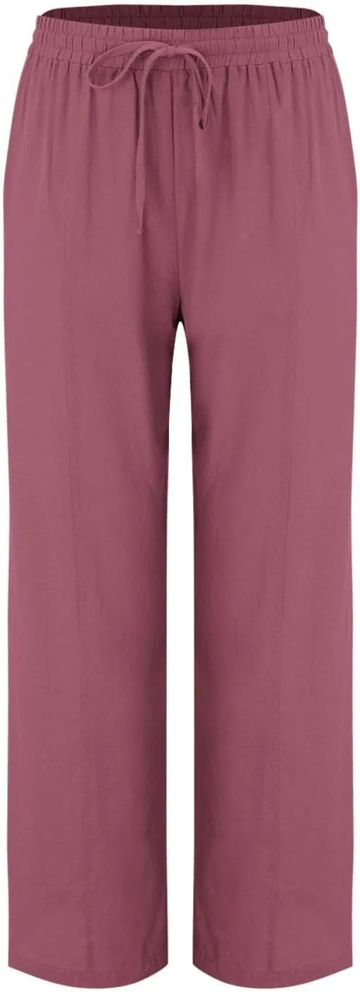 Wide Leg Linen Pants for Women Palazzo Casual Flowy Pants High Waisted Drawstring Lounge Comfy Trousers with Pockets