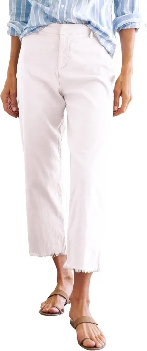 Wide Leg Linen Pants Women Cropped High Waisted Raw Hem Work Pants Summer Business Casual Capris with Pockets