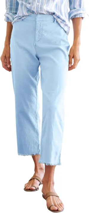 Wide Leg Linen Pants Women Cropped High Waisted Raw Hem Work Pants Summer Business Casual Capris with Pockets