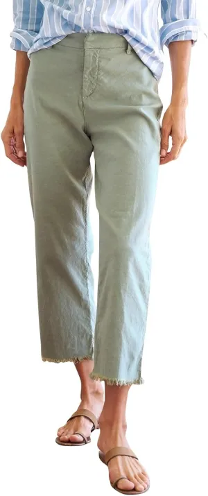 Wide Leg Linen Pants Women Cropped High Waisted Raw Hem Work Pants Summer Business Casual Capris with Pockets