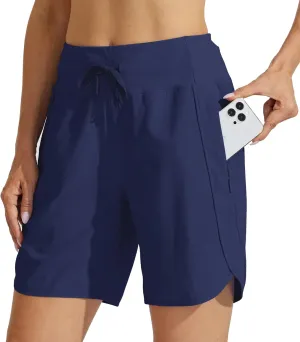 Willit Women's 7" Athletic Running Shorts Long Workout Hiking Shorts Quick Dry High Waisted Active Zipper Pocket