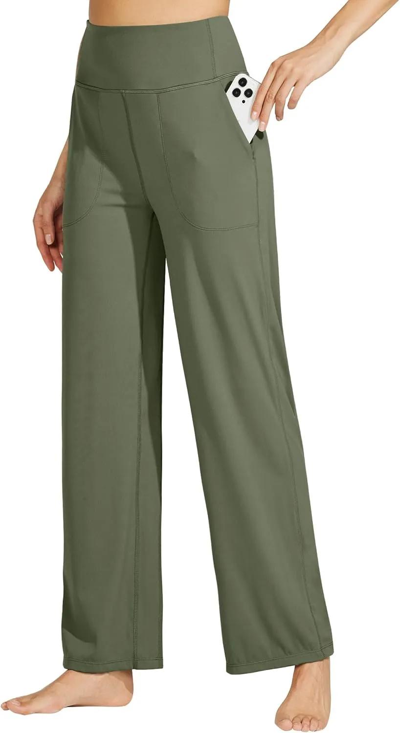 Willit Women's Wide Leg Yoga Pants with Pockets Stretch Loose High Waist Comfy Soft Casual Lounge Sweatpants 28"/30"