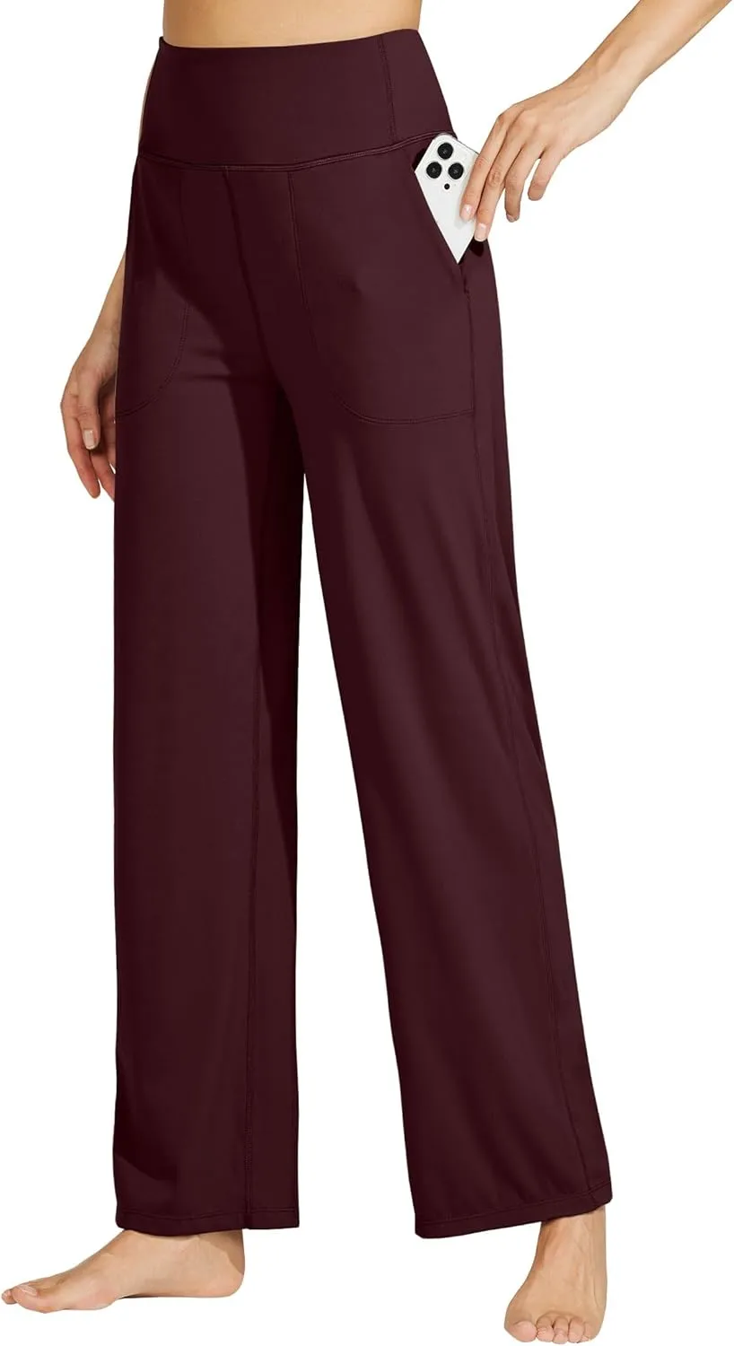 Willit Women's Wide Leg Yoga Pants with Pockets Stretch Loose High Waist Comfy Soft Casual Lounge Sweatpants 28"/30"