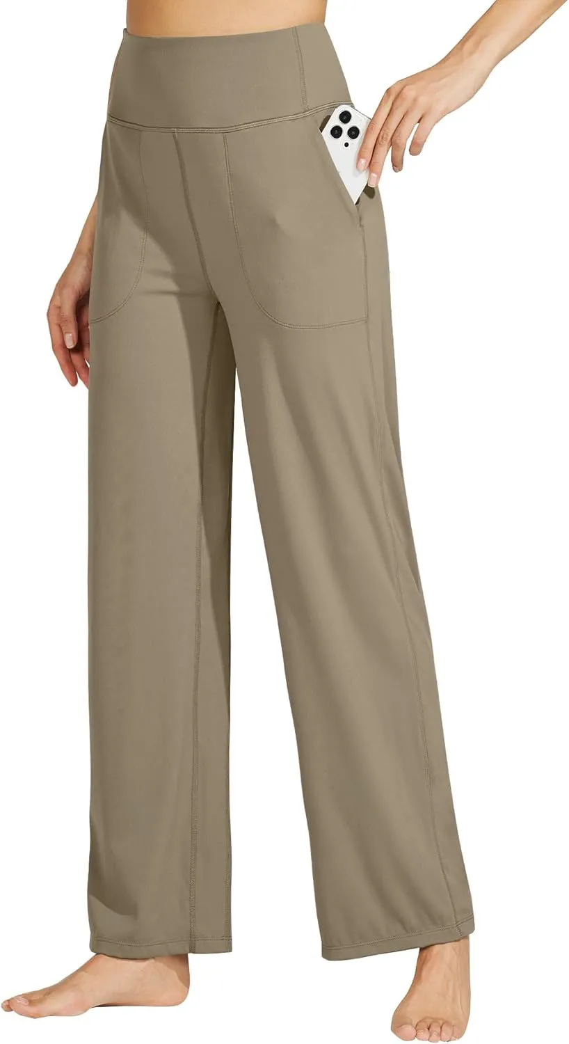 Willit Women's Wide Leg Yoga Pants with Pockets Stretch Loose High Waist Comfy Soft Casual Lounge Sweatpants 28"/30"