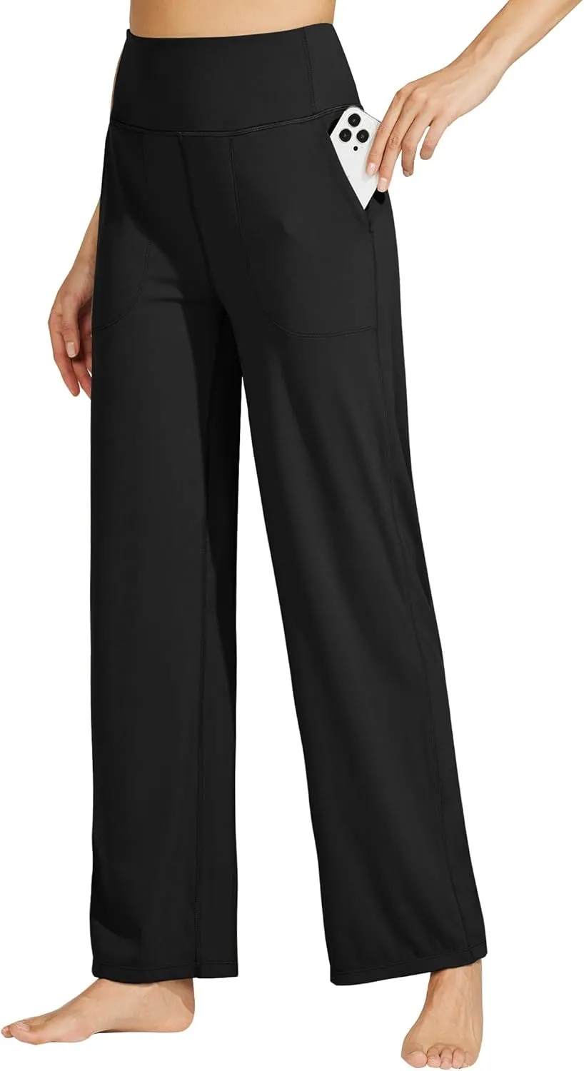 Willit Women's Wide Leg Yoga Pants with Pockets Stretch Loose High Waist Comfy Soft Casual Lounge Sweatpants 28"/30"