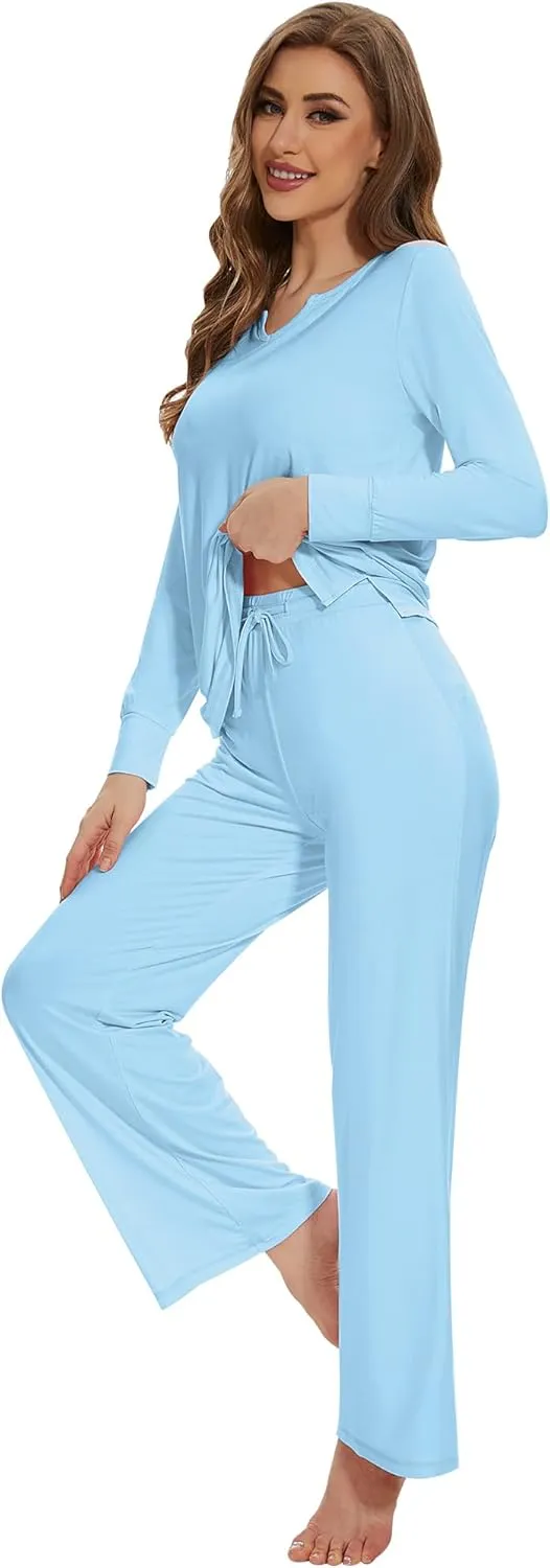 WiWi Pajamas for Women Long Sleeve Sleepwear with Pants Set Soft Casual Pj Warm Lounge Sets S-XXL