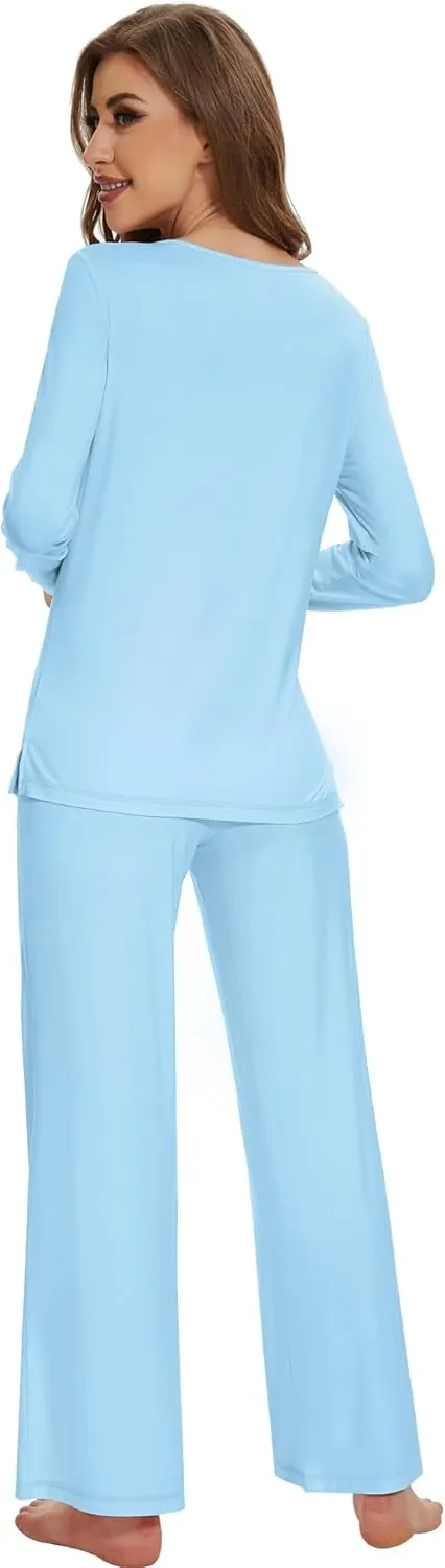 WiWi Pajamas for Women Long Sleeve Sleepwear with Pants Set Soft Casual Pj Warm Lounge Sets S-XXL