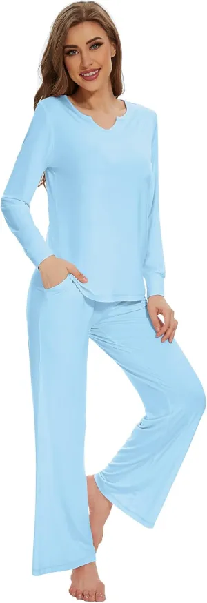 WiWi Pajamas for Women Long Sleeve Sleepwear with Pants Set Soft Casual Pj Warm Lounge Sets S-XXL