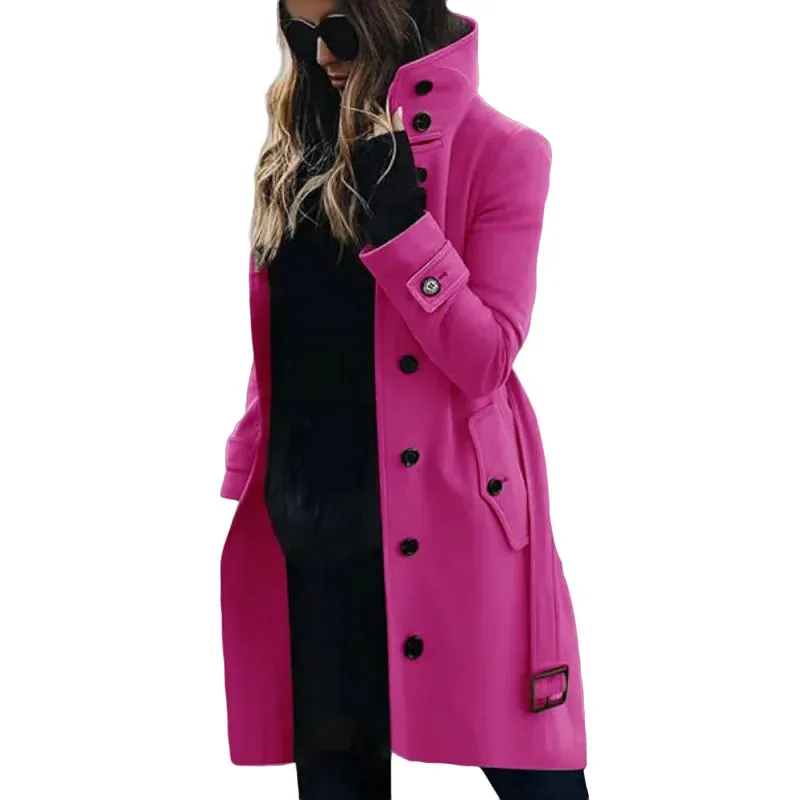 Wolle Mischung frauen Mantel Outer Winter Warme Weibliche Jacken Einreiher Drehen-unten Kragen Lange frauen Kleidung