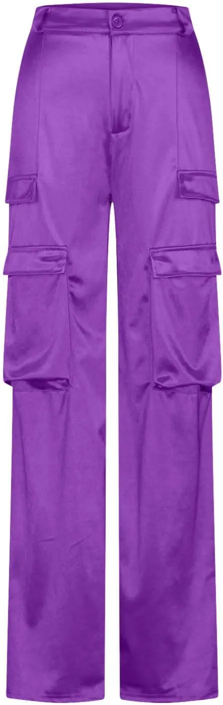 Women Cargo Pants High Waisted Joggers Soft Casual Baggy Sweatpants Wide Leg Straight Slacks Solid Trendy Trousers