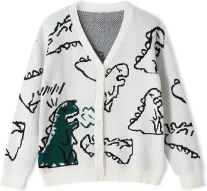 Women Dinosaur Print Knit Sweater Aesthetic Harajuku Oversized Pullover E Girl Streetwear Preppy Sweater