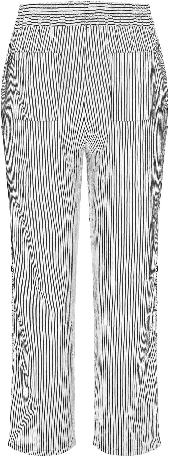 Women Fashion Striped Linen Pants Casual High Waist Capri Straight Leg 2025 Spring Summer Trousers with Pockets