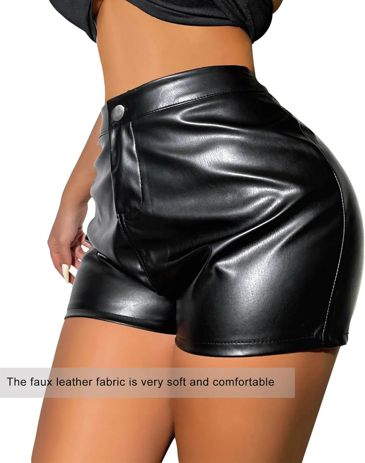 Women Faux Leather Shorts Gothic Shorts PU Leather Metallic Booty Dance High Waist Slim Sexy Bodycon Bandage Hot Pants