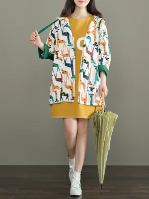 Women Giraffe Printed Cotton Coats