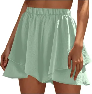 Women High Waist Ruffle Mini Shorts Skirt Flowy Layered Ruffle Hem Flared Short Casual Swing Beach Mini Short Skirt
