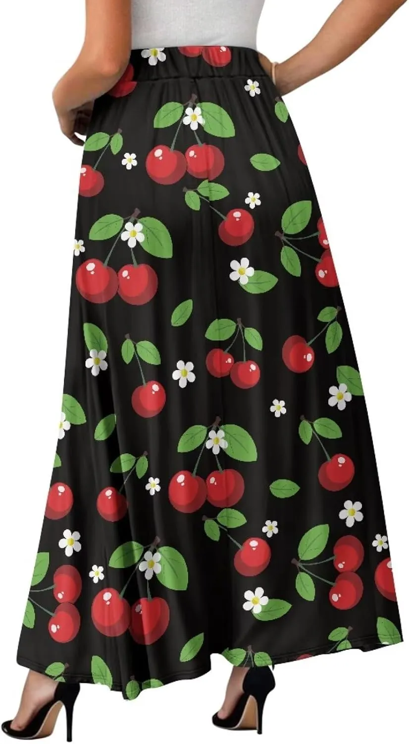 Women Long Skirts with Pockets Bohemian Casual Flowy High Waisted Ankle Length Maxi Skirt for Party Prom
